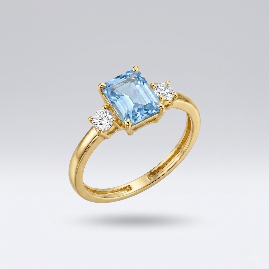 Anello Trilogy con Zirconi Naturali (Argento 925/Oro 9ct)