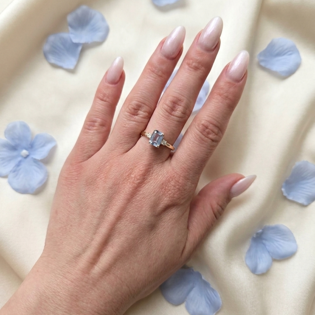 Anello Trilogy con Zirconi Naturali (Argento 925/Oro 9ct)